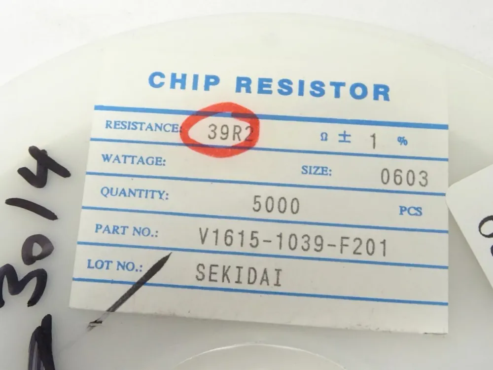 5000x SEKIDAI SMD 39R2 / 0603 / V1615-1039-F201 Widerstände