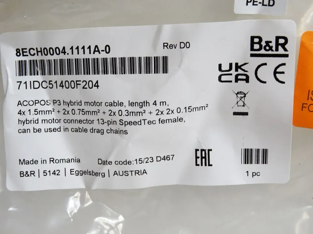 B&R 8ECH0004.1111A-0 Rev.D0 ACOPOS P3 Motorhybridkabel 4m / Neu OVP