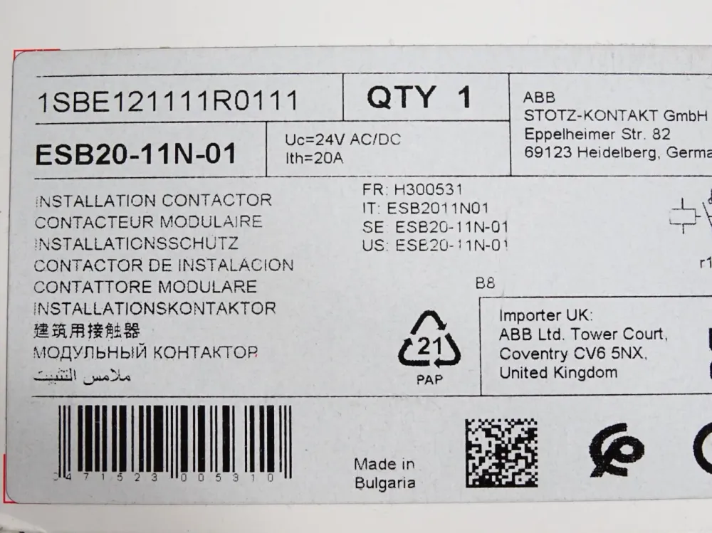 ABB Installationsschütz ESB20-11N-01 1SBE121111R0111 / Neu OVP