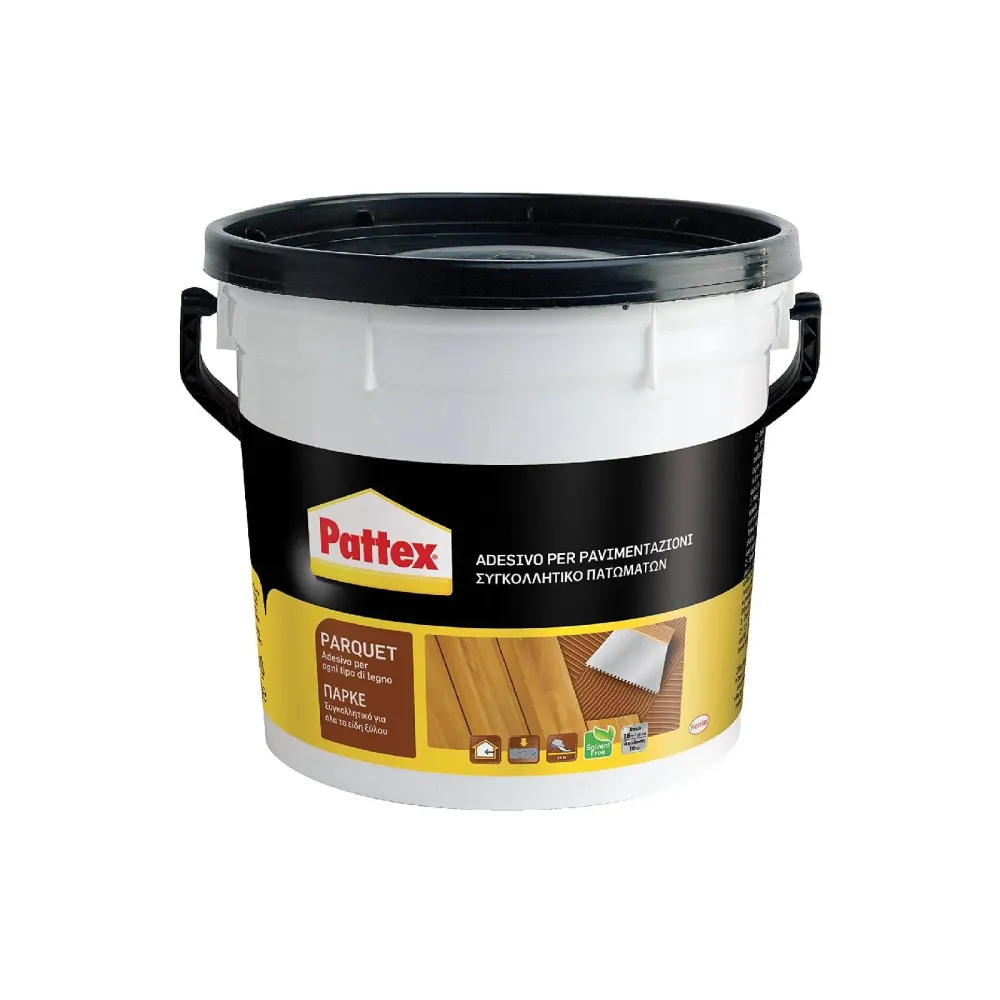 Adesivo per pavimenti legno "Pattex Parquet" di tipo vinilico secchio plastico da 5 Kg