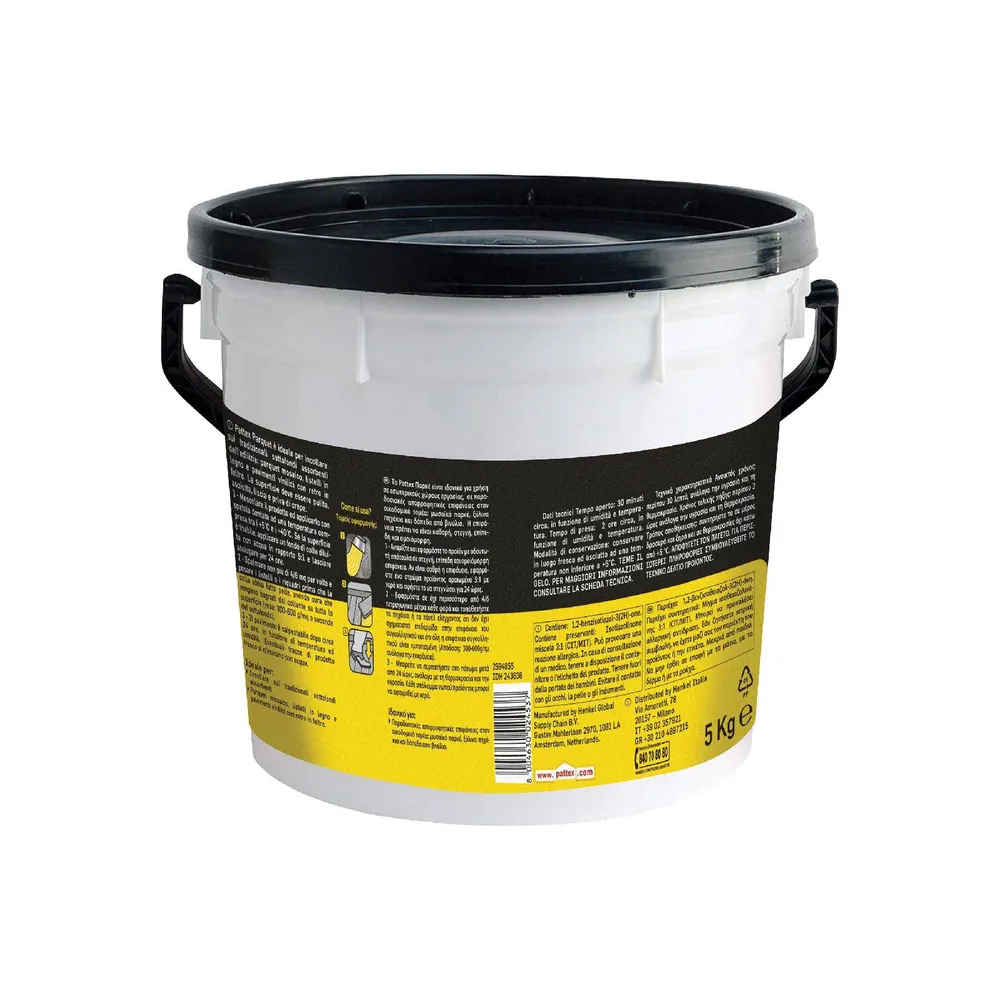 Adesivo per pavimenti legno "Pattex Parquet" di tipo vinilico secchio plastico da 5 Kg