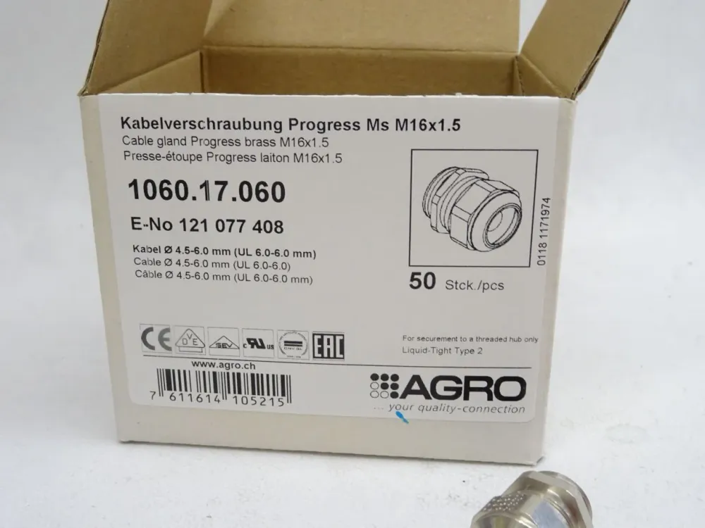 Agro Kabelverschraubung Progress Messing M16x1.5 1060.17.060 / Inhalt:50 Stück / Neu OVP