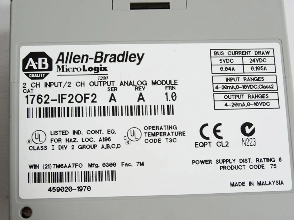 Allen Bradley MicroLogix 1200 1762-IF2OF2 Output Analog Module