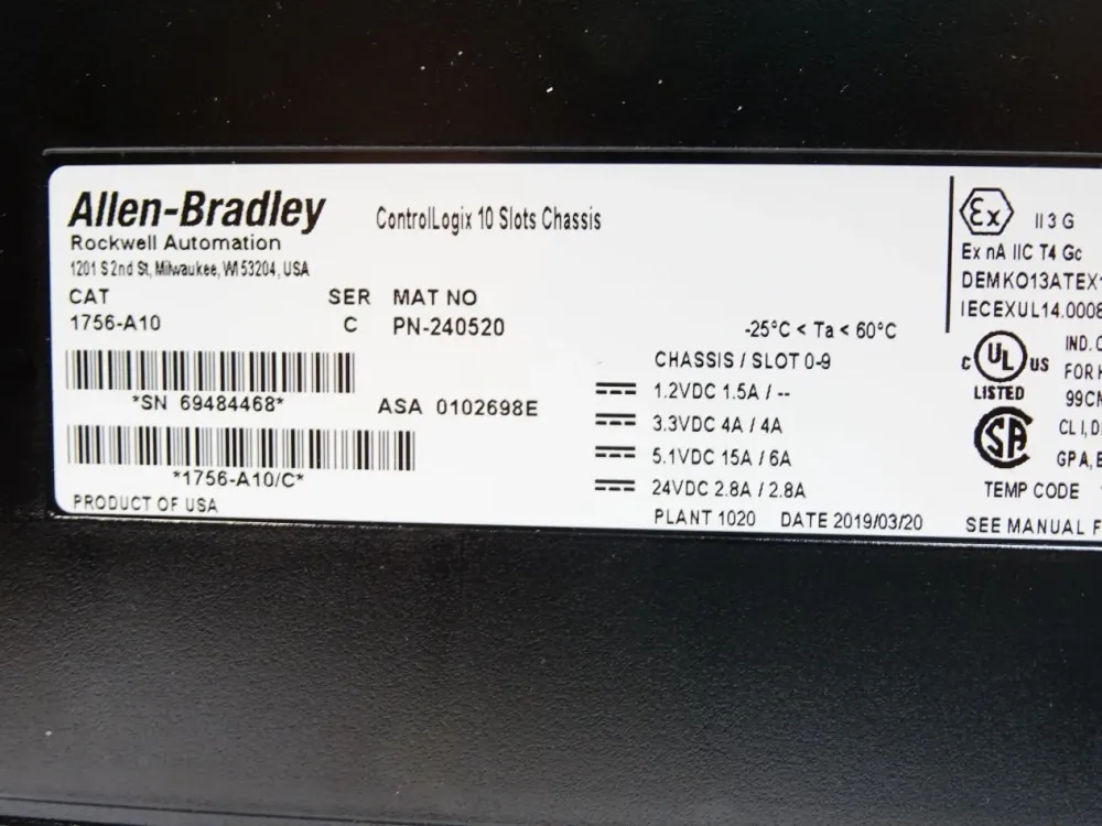 Allen-Bradley ControlLogix 10Slots Chassis 1756-A10 Ser. C PN-240520 / Neu