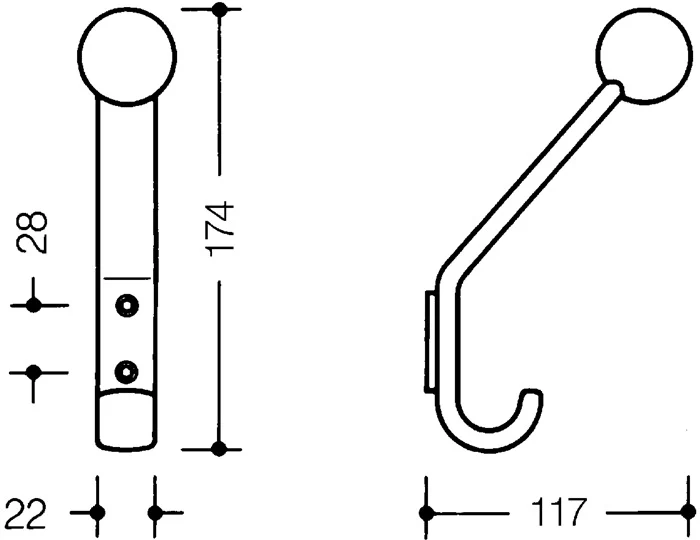 Appendiabiti HEWI 477.90.080 ( 3000206925 ) singolo Sporgenza 116 mm Altezza 172 mm