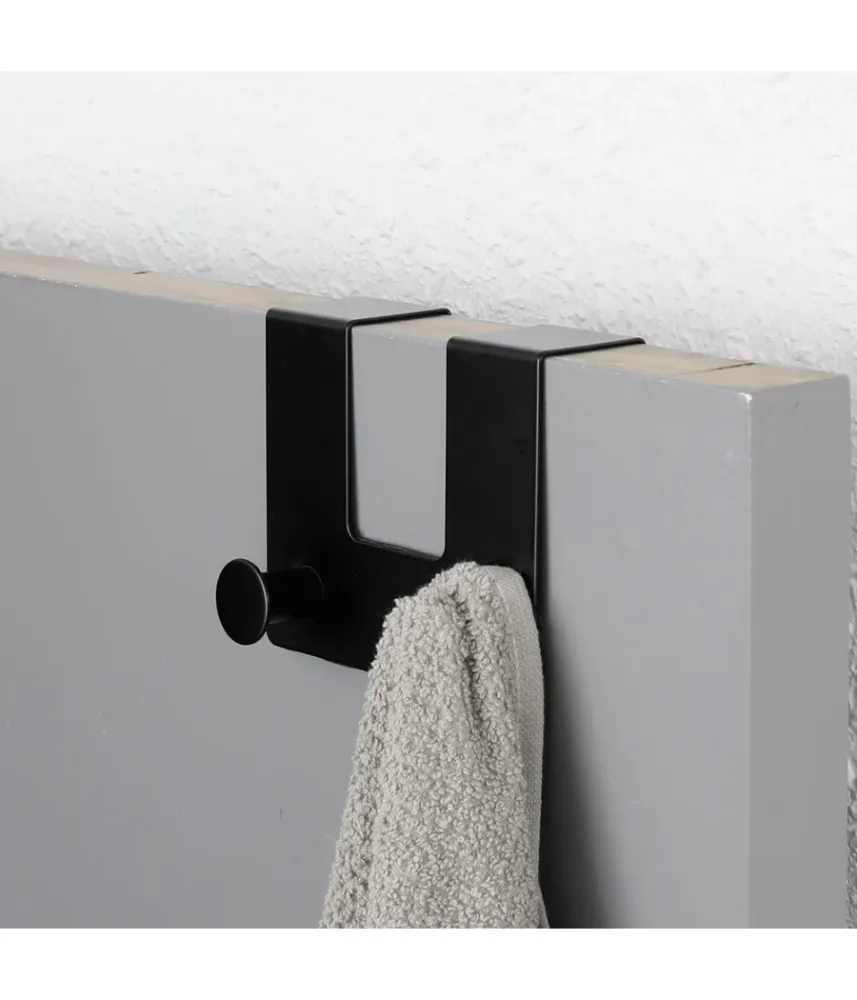 Appendiabiti Da Porta Con 2 Ganci 12.5x11.5cm Nero Per Asciugamani Vestiti 87775