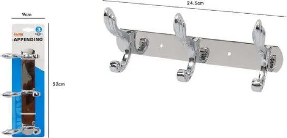 Appendino Multiuso 3 Ganci Ali Finitura Cromo Lucido 52181 Appendi Abiti
