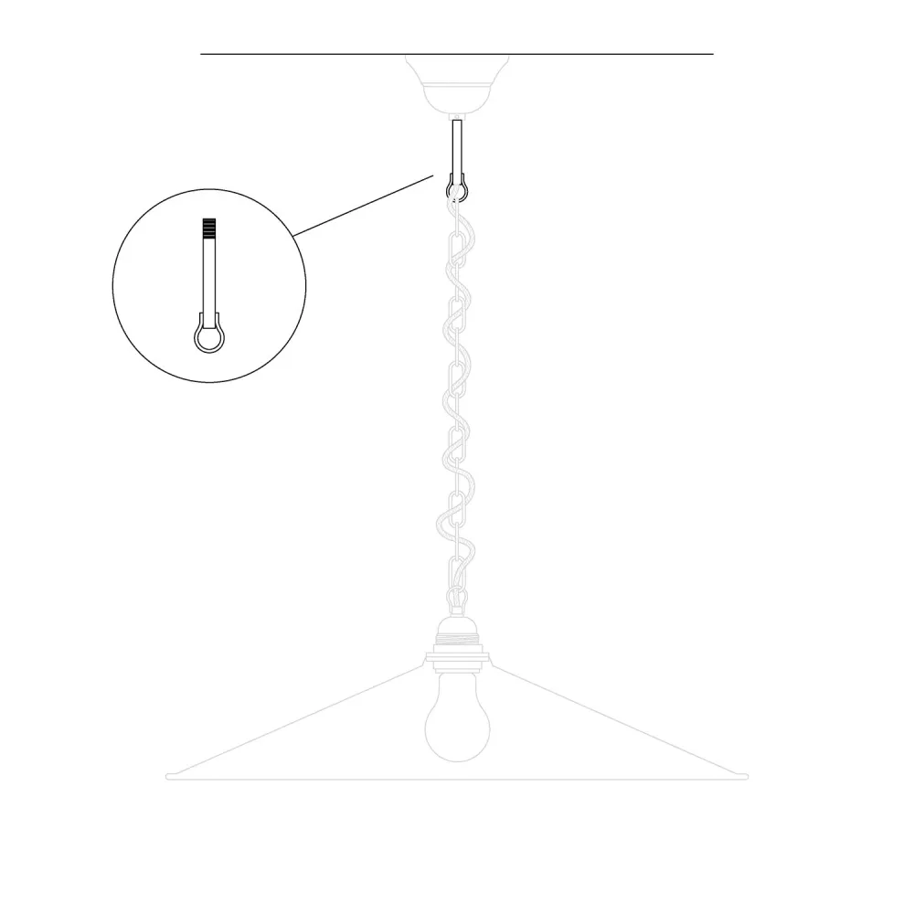 Asta filettata con gancio saldato per lampadari catena - Lunghezza 85 mm (M10x1)