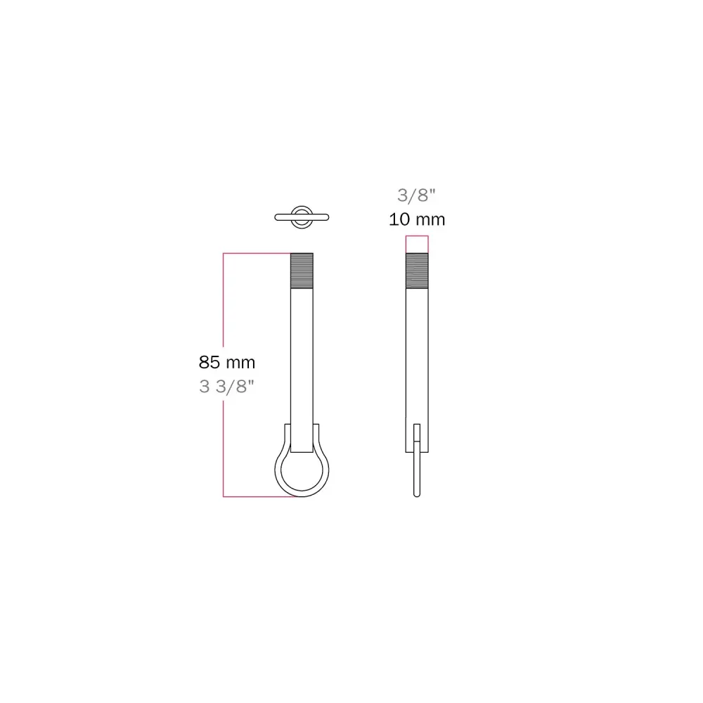Asta filettata con gancio saldato per lampadari catena - Lunghezza 85 mm (M10x1)