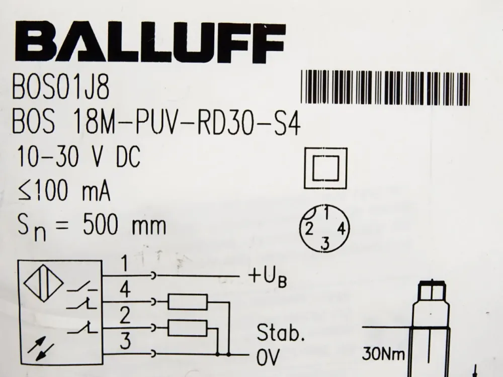 Balluff BOS01J8 BOS18M-PUV-RD30-S4 Lichttaster / Neu OVP