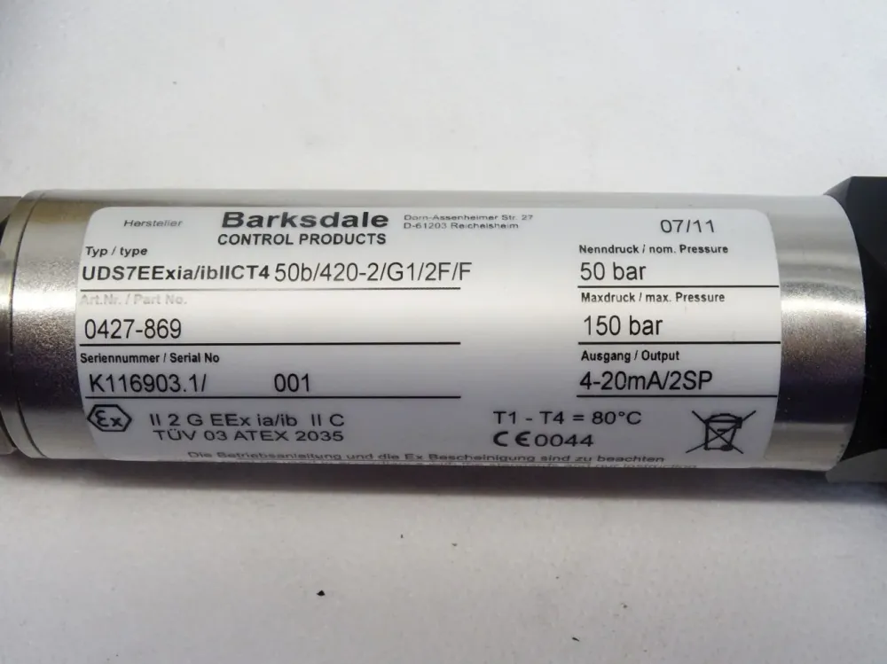 Barksdale 0427-869 / UDS7EExia/ibIICT4 / 50b/420-2/G1/2F/F / Neu OVP