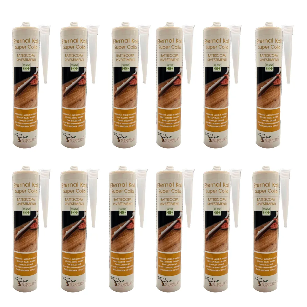 12 boccette da 310gr ETERNAL KOLL Super colla per Battiscopa, pannelli acustici e Pvc SENZA SOLVENTI