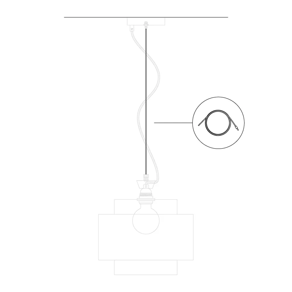 Cavo tirante acciaio da 3 metri con sfera di blocco per sospensioni - Ø 1,5 mm (Carico 25kg)