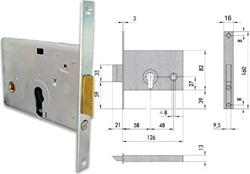 CISA - SERRATURE DA INFILARE CILINDRO PER FASCE H 82 MM ENTRATA 58MM AMBIDESTRA