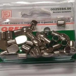 CONFEZIONE DA 12 PEZZI - SUPPORTI REGGIPIANI ACCIAO NICHELATO CON PERNO Ø7MM E BUSSOLA DA INCASSARE 8MM