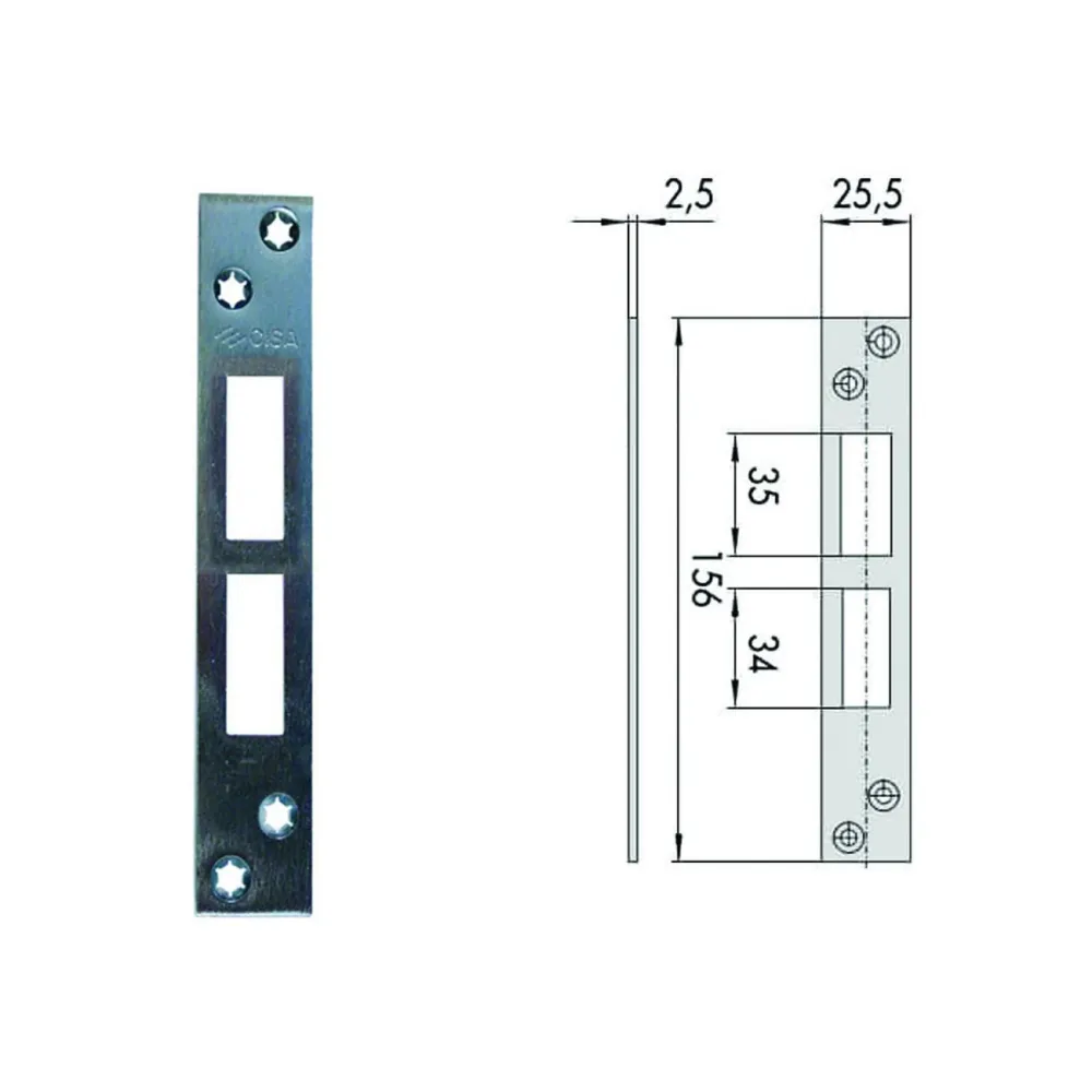 Contropiastra per serrature infilare profilati ferro 06232 01 - mm.156x25,5 spessore mm.2,5 (06232 01) - 5 pz