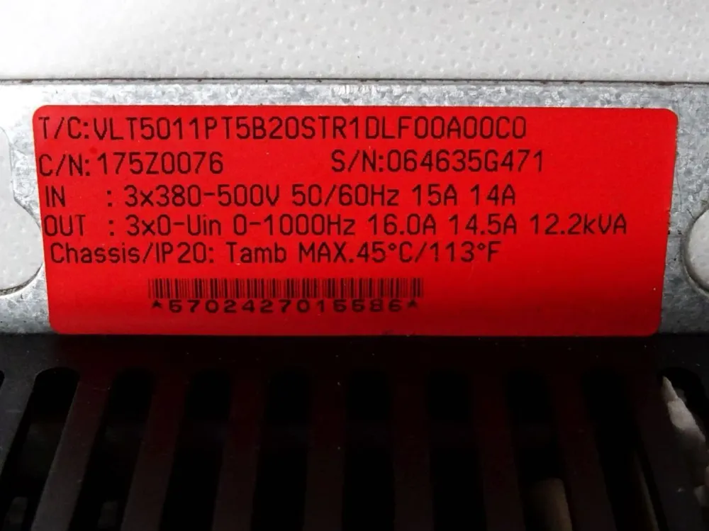 Danfoss 175Z0076 VLT5011PT5B20STR1DLF00A00 7.5kW
