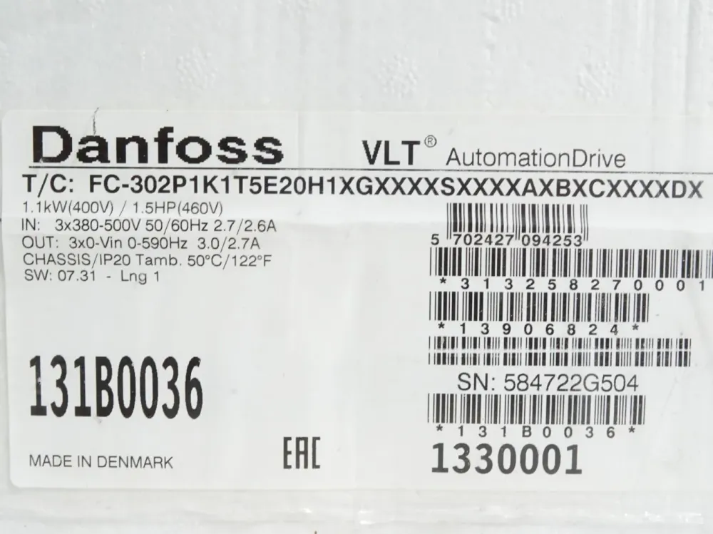 Danfoss VLT Frequenzumrichter 131B0036 FC-302P1K1T5E20H1 1.1kW / Neu OVP