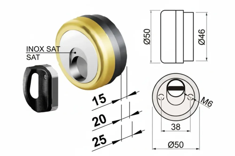 Defender Magnetico Mag Monolito Antiacido Mr500 Ottonato Lucido Ø Mm.50X25H. 5 Chiavi Compatibile Serr. Cipierre Disec