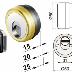 Defender Magnetico Mag Monolito Antiacido Mr503 Ottonato Lucido Ø Mm.50X20H. Compatibile C/Serrature Dierre Atra Disec