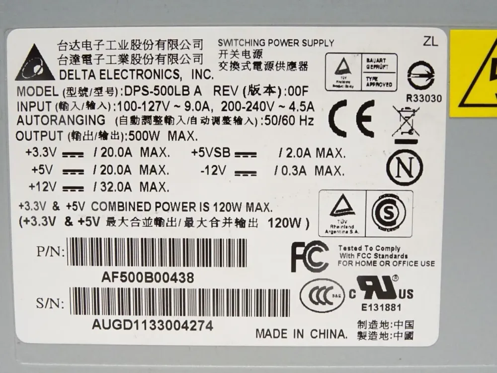 Delta Electronics DPS-500LB Power Supply 500W AF500B00438