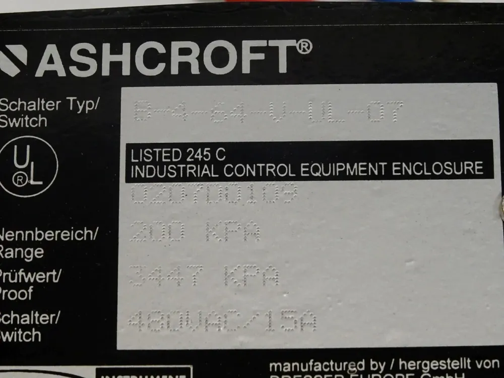 Dresser Ashcroft Pressure Switch B-4-64-V-UL-07 / Neu OVP
