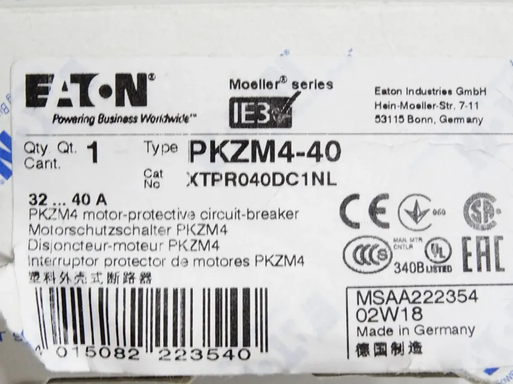 Eaton Motorschutzschalter PKZM4-40 XTPR040DC1NL XTPR040DC1 / Neu OVP