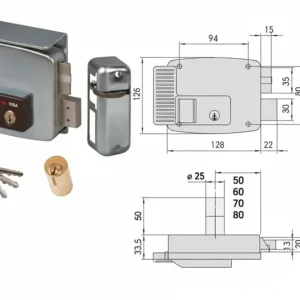 Elettroserratura Per Cancelli Tetto E Pulsante Interno 2 Mandate 11771 Mm.80 Dx (11771801) Cisa