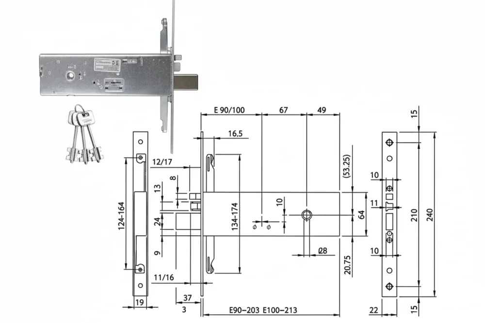 Elettroserratura Triplice Da Infilare Per Fascia D/Mappa Mm.64 H 96391- - Mm.100 (963910102) - 1 Pezzi Iseo