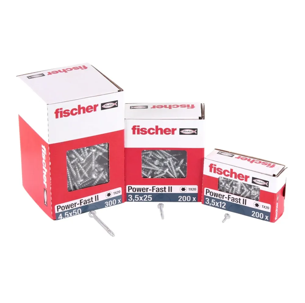 Fischer Power-Fast II FPF II Viti per legno 3,0x20 mm, 200 pz. ( 670058 ) Testa tonda, Torx, filettatura completa, zincate...