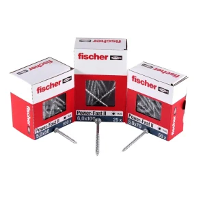 Fischer Power-Fast II FPF II Viti per legno 3,5x25 mm, 200 pz. ( 670101 ) Testa tonda, Torx, filettatura completa, zincate...