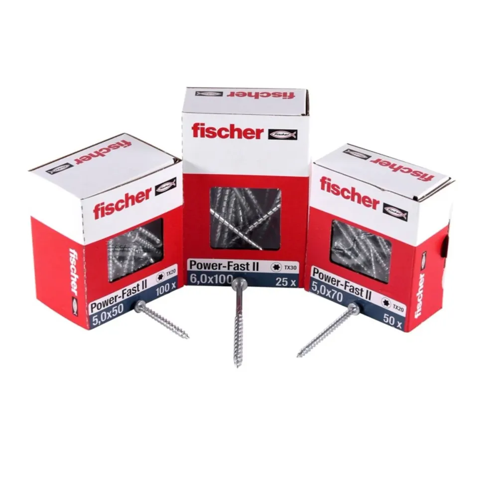 Fischer Power-Fast II FPF II Viti per truciolato 6,0x50 mm - 50 pz. ( 670531 ) Pan Head con filettatura piena Torx galvani...