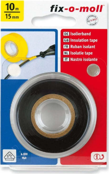 FIX-0-MOLL - 10mt x 15mm - NASTRO ADESIVO ISOLANTE PER RIPARAZIONI - COLORE NERO