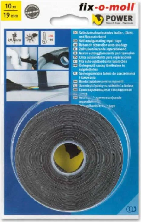 FIX-0-MOLL - 10mt x 19mm - NASTRO ADESIVO AUTOAGGLOMERANTE PER RIPARAZIONI - COLORE NERO