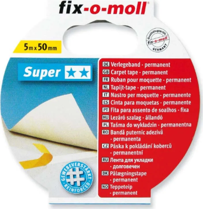 FIX-0-MOLL - 5mt x 50mm - NASTRO BIADESIVO EXTRA FORTE PER FISSAGGIO TAPPETI - CON FIBRE RINFORZATE