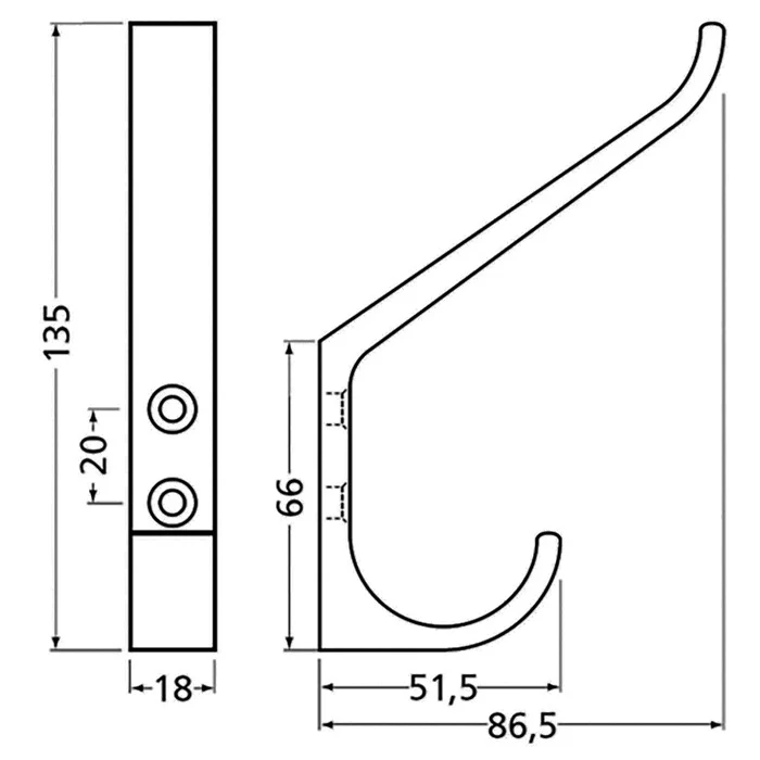 Gancio Hermeta 0148 ( 3000283356 ) singolo Sporgenza 86,5 mm Altezza 135 mm