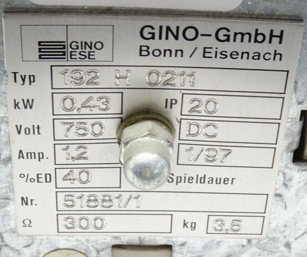 GINO GmbH 192 H 0211 Bremswiderstand / 192H0211 0,43kW 750V 1,2A