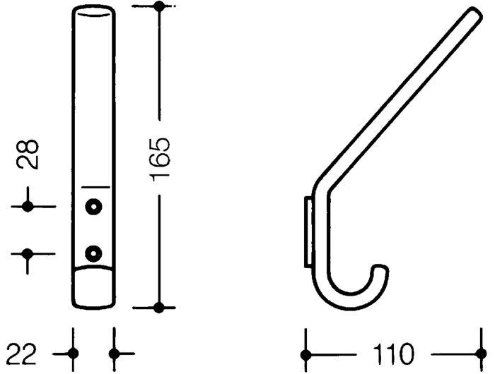 HEWI Gancio per guardaroba 477.90.070 ( 3000206897 ) singolo Sporgenza 108 mm Altezza 163 mm