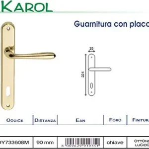 HOME SYSTEM - MANIGLIA PER PORTA INTERNAIN OTTONE LUCIDO CON FORO SERIE KAROL