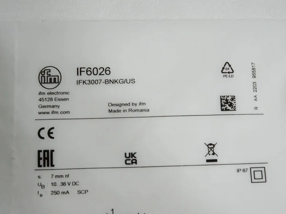 Ifm Electronic IF6026 IFK3007-BNKG/US Induktiver Sensor / Neu OVP