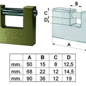 ISEO LUCCHETTO RETTANGOLARE OTTONE "CITY" P040 mm.70 KA pz 6 FER 321280