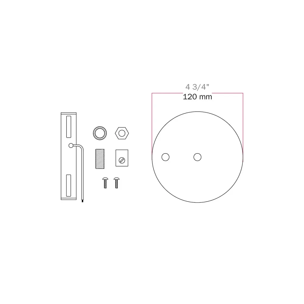 Kit rosone cilindrico metallo Ø 120 mm 2 fori centrali e decentrati - Cromo