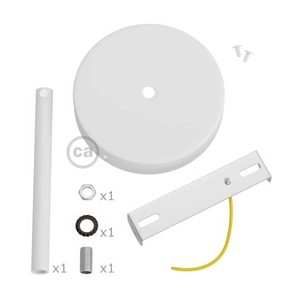 Kit rosone cilindrico metallo con serracavo da 15 cm - Bianco opaco