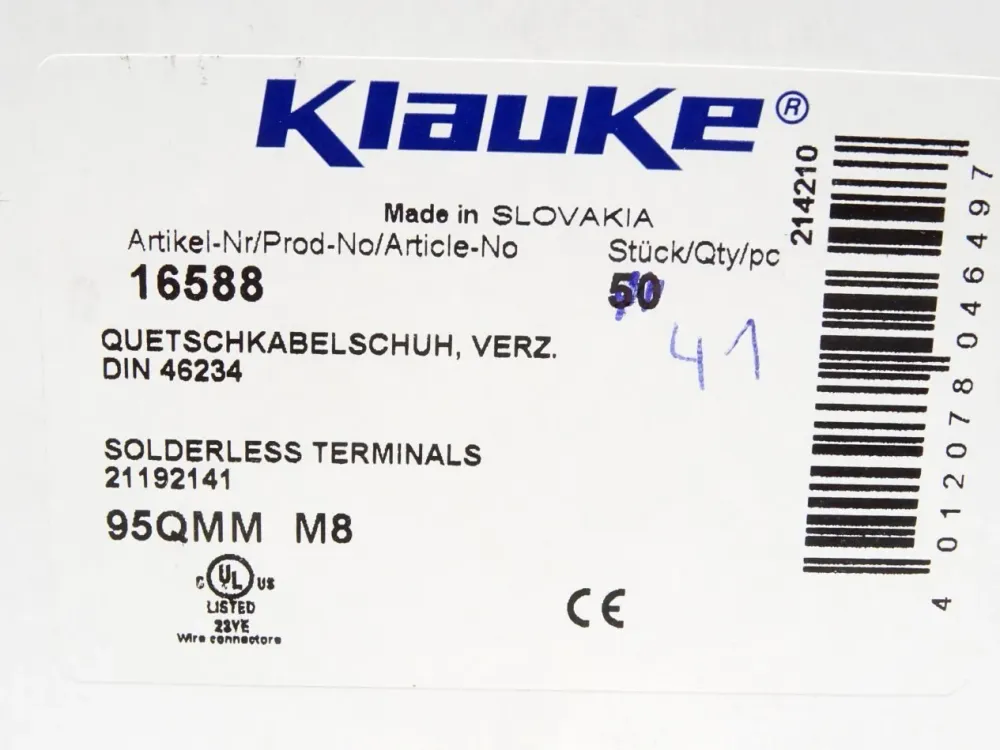 Klauke Quetschkabelschuh 16588 / Inhalt : 41 Stück / Neu OVP