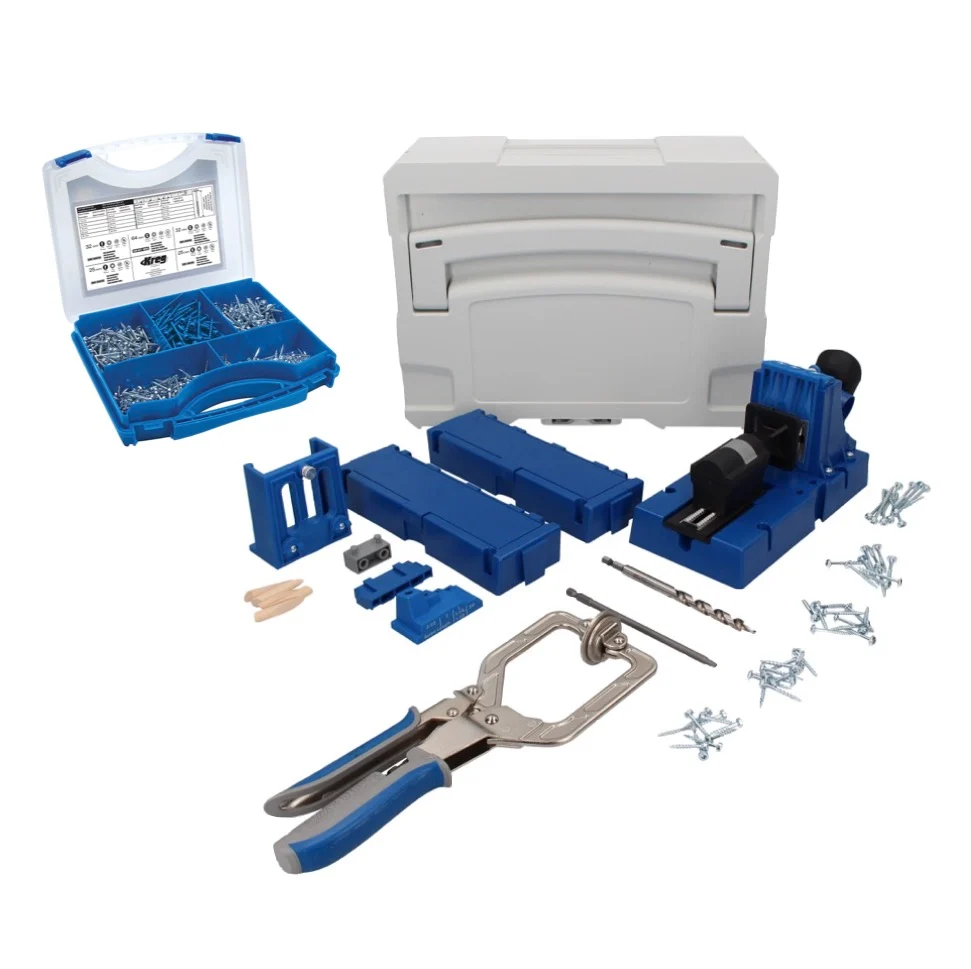 KREG Jig K5MS-EUR-SYS Master System Set di montaggio tavolo + Dima di foratura K5 + Base + Morsetto + Set di 675 Viti + Va...