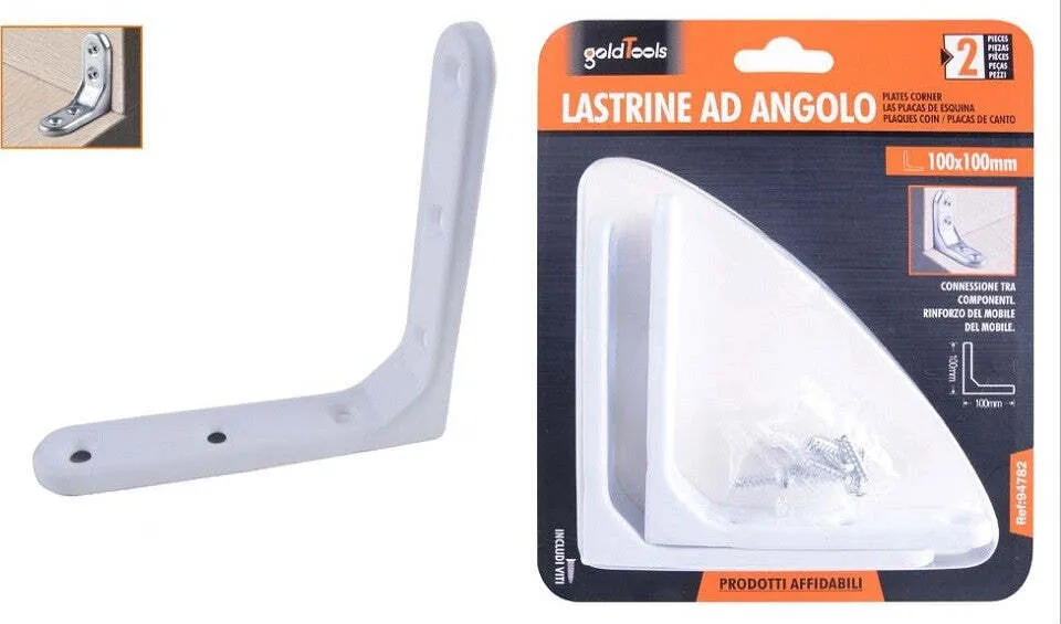 2 Lastrine Ad Angolo 100x100mm Bianca Sostegno Staffa Angolare Viti Mobile 94782