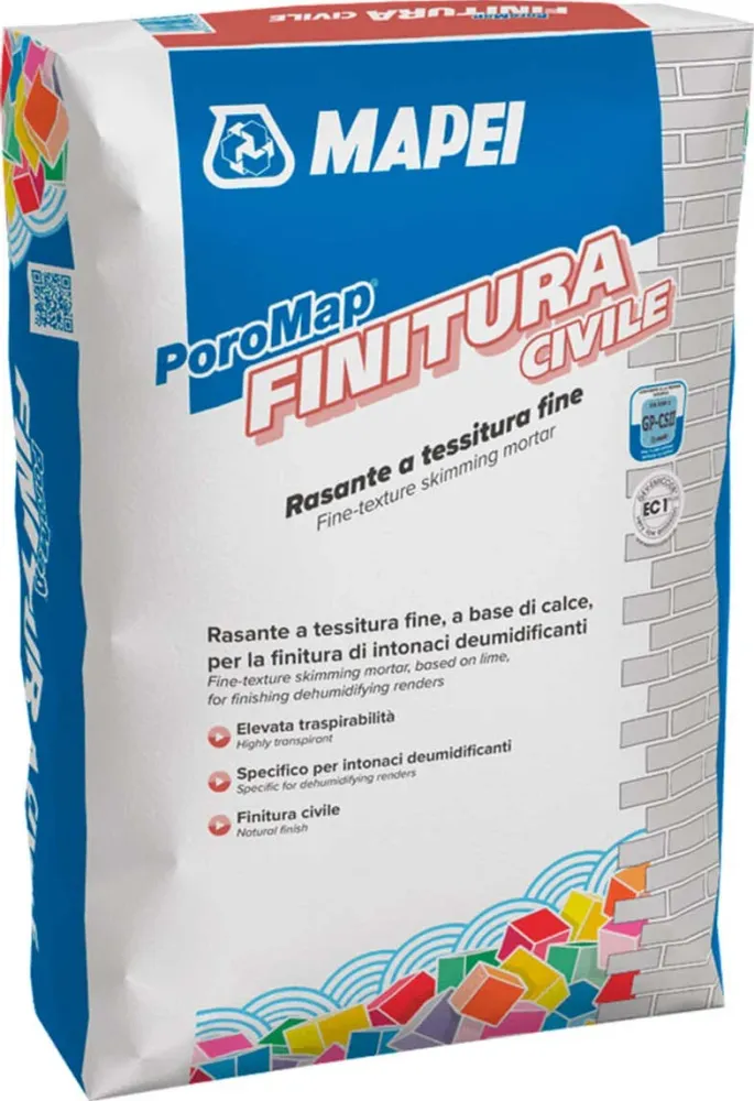MAPEI POROMAP FINITURA CIVILE KG.25 Rasatura traspirante fine basa calce per intonaci deumidificanti