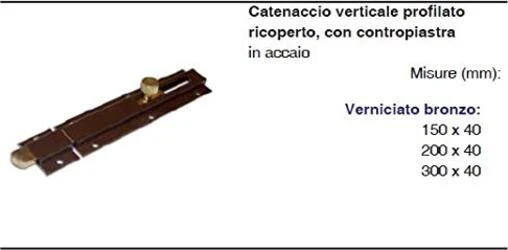 MASIDEF - Catenaccio Verticale con contropiastra Acc. Bronzo 150x40mm