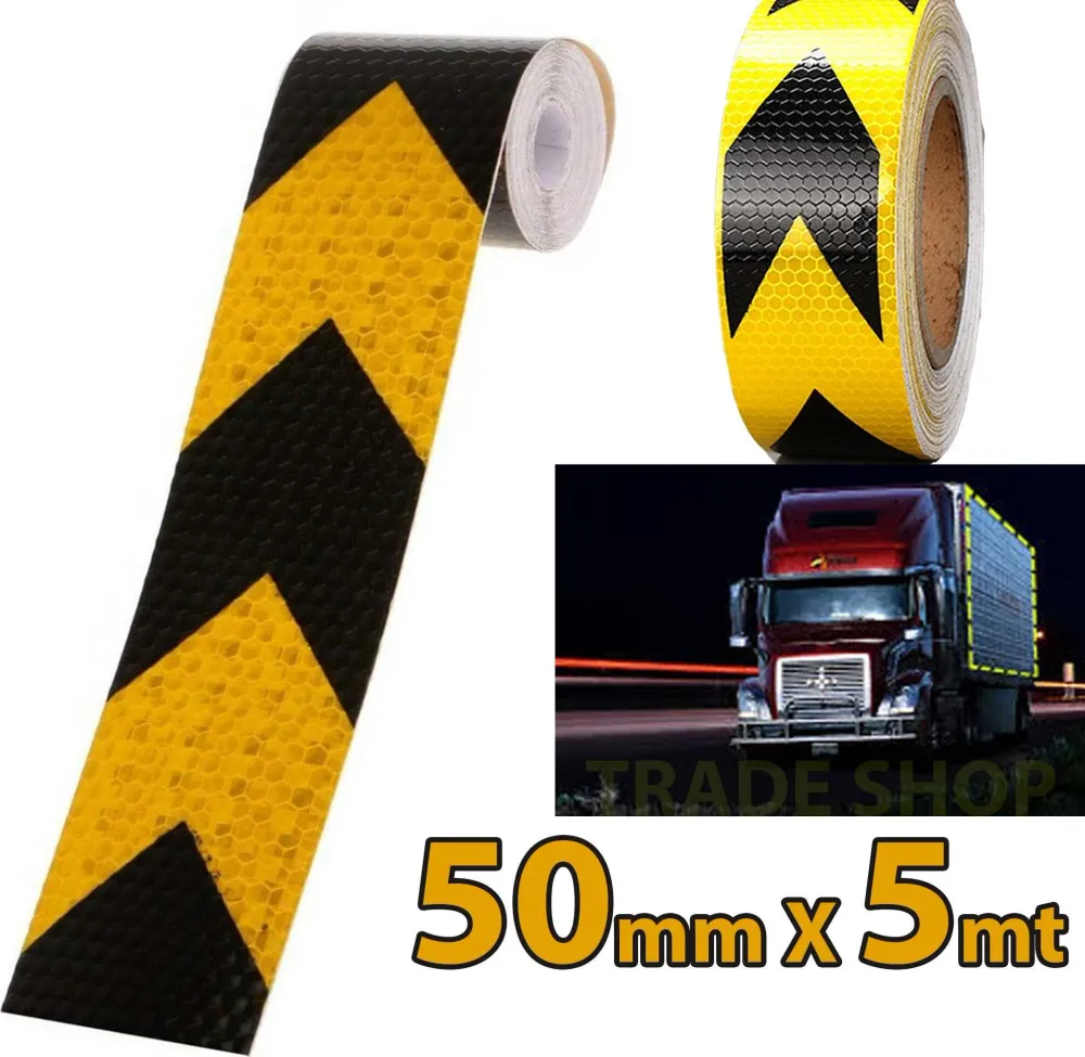 5 Metri Nastro Adesivo Catarifrangente Auto Camion Nero E Giallo Alta Visibilitá