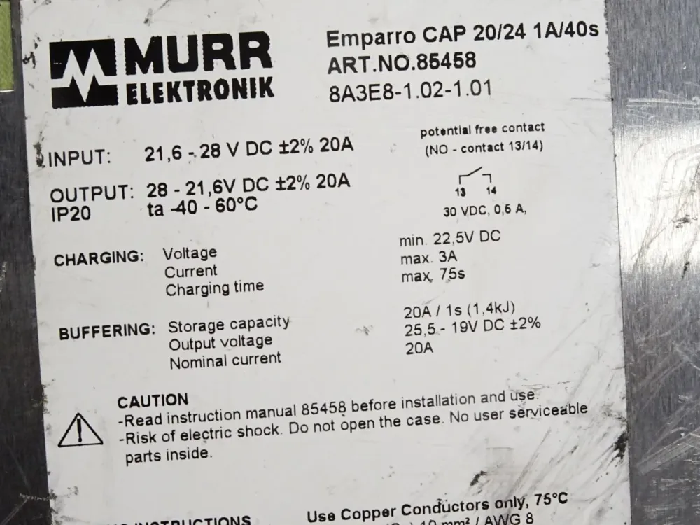 Murr Elektronik 85458 Emparro Cap Puffermodul 4VDC/20A 1A/40s